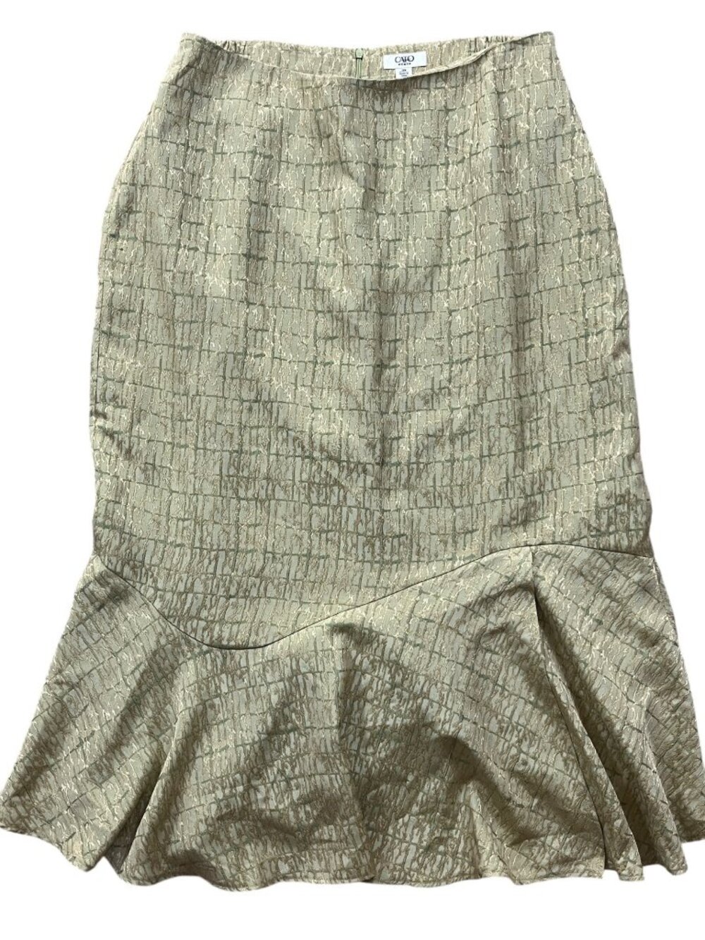 Cato Midi Skirt Womens 18W Green Brocade Trumpet Flared Hem Corporate Goth 90s